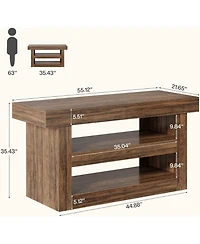 Tribesigns 55-Inch Kitchen Island with Storage, Farmhouse 3-Tier Stationary Island Table