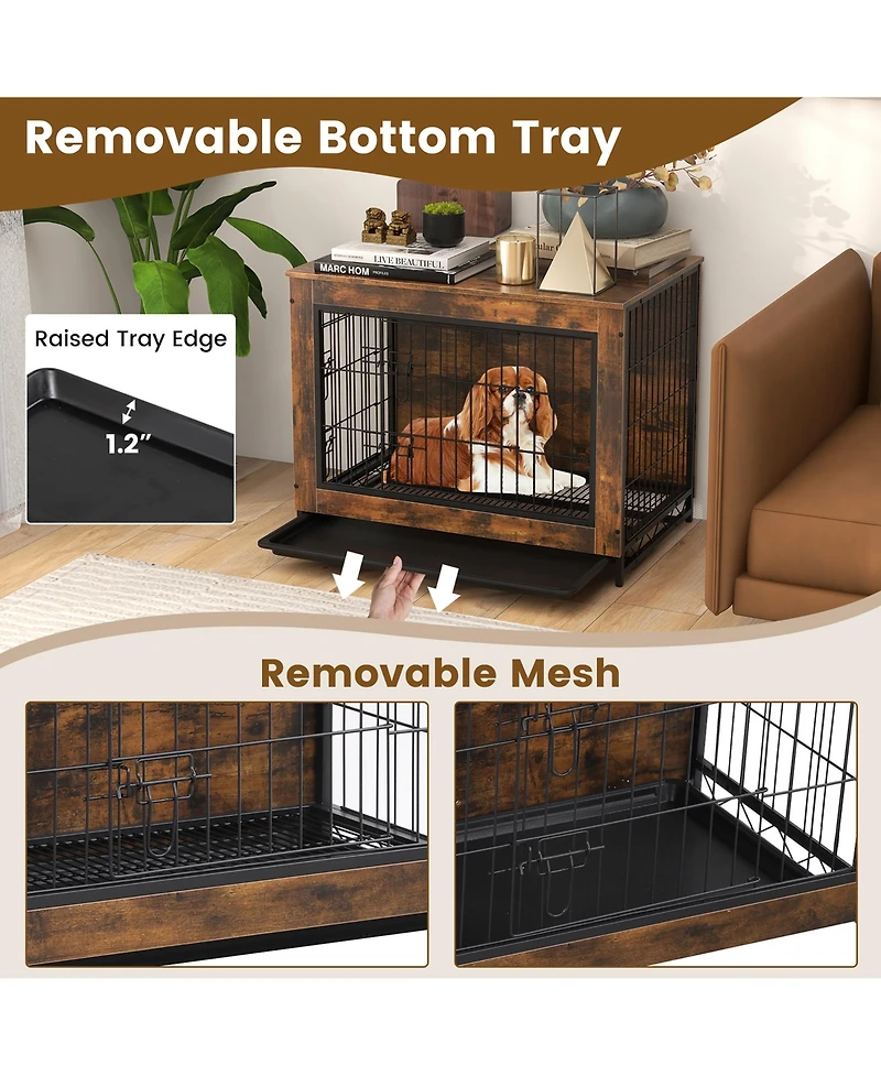 Gymax Industrial Dog Crate Furniture Heavy-duty Kennel Cage w/ 3 Chew-proof Walls Large