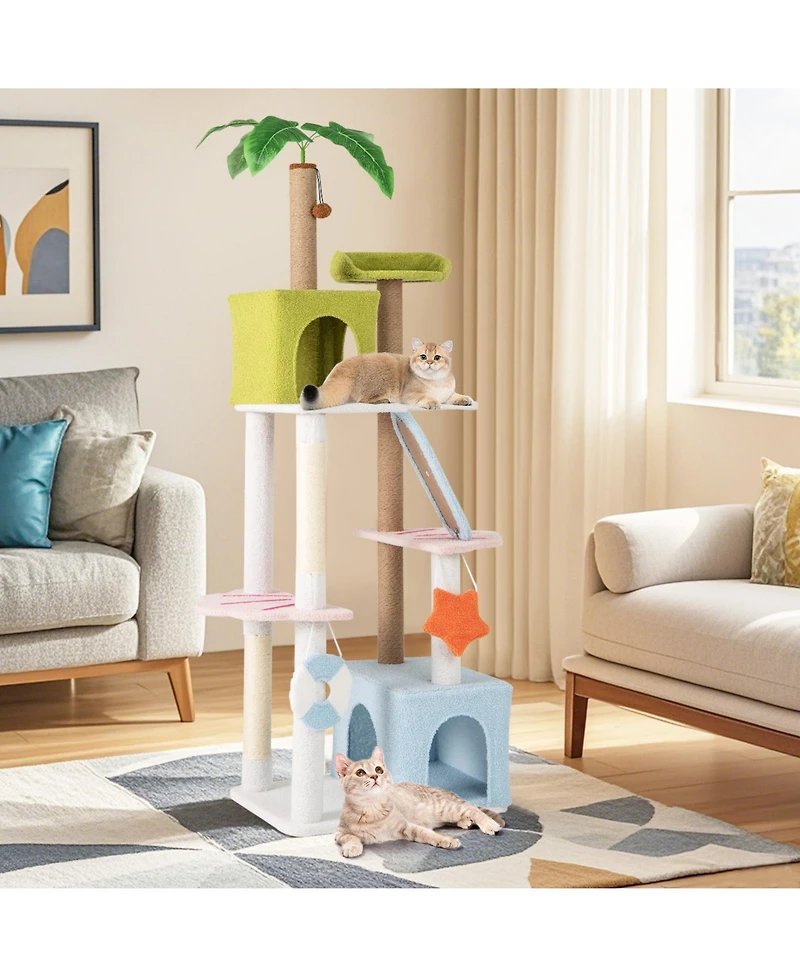 Gymax 71'' Large Cat Tree Multi-level Cat Tower Furniture w/ Scratching Ramp