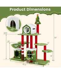 Gymax 48'' Mushroom Cat Tree for Indoor Cats w/ 2 Cute Condos Plush Perch Teasing Balls