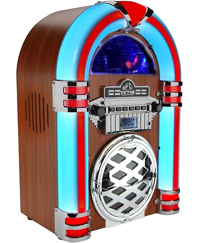 Victor Broadway Desktop Bluetooth Led Jukebox Speaker with Cd Player and Fm Radio - Mahagony