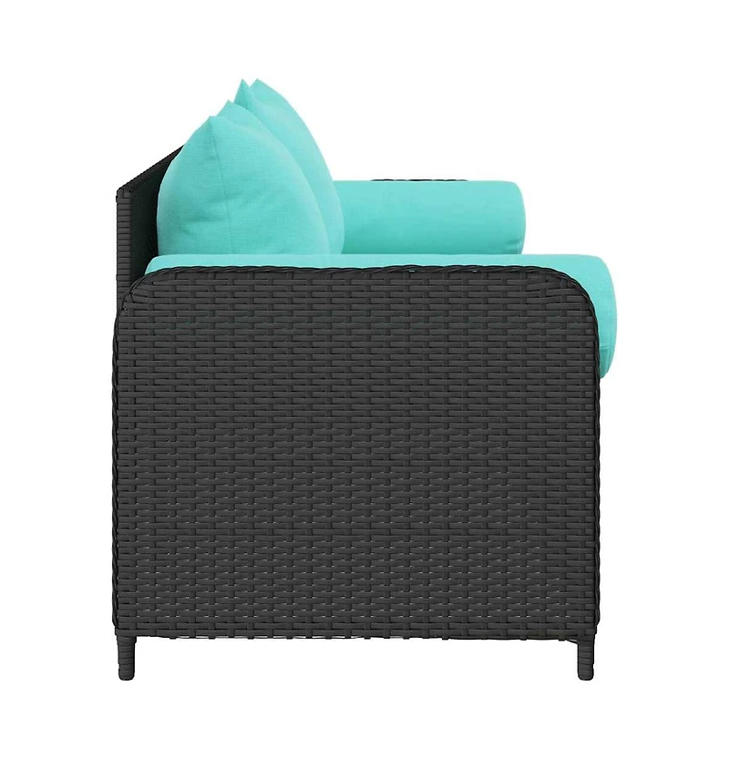 Patio Sofa with Cushions 3-Seater Black Poly Rattan