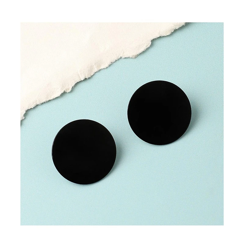 Sohi Women's Black Minimal Circular Stud Earrings
