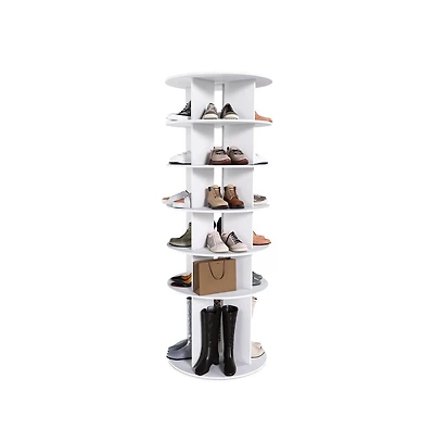 Chic Crate 6-Tier Rotating Shoe Rack Tower, 3608 Revolving Free Standing Organizer, Holds 24 Pairs White
