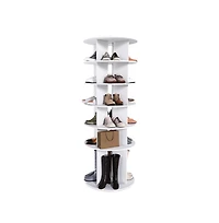Chic Crate 6-Tier Rotating Shoe Rack Tower, 3608 Revolving Free Standing Organizer, Holds 24 Pairs White