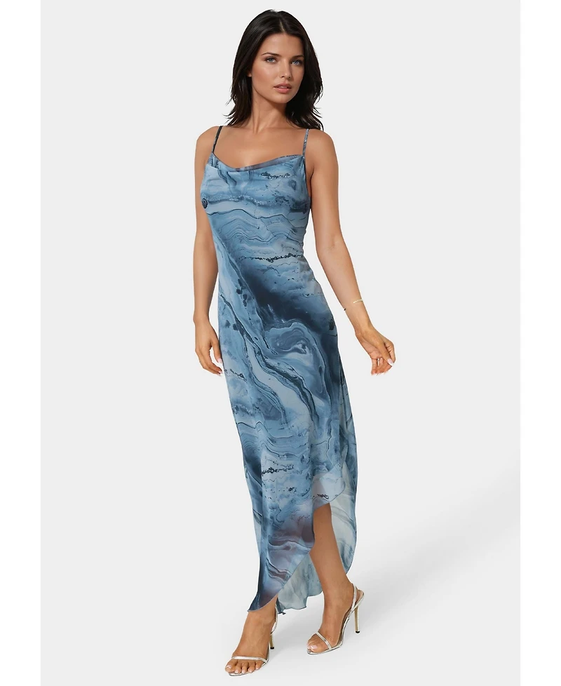 Bebe Women's Printed Chiffon Cowl Assy Maxi Dress