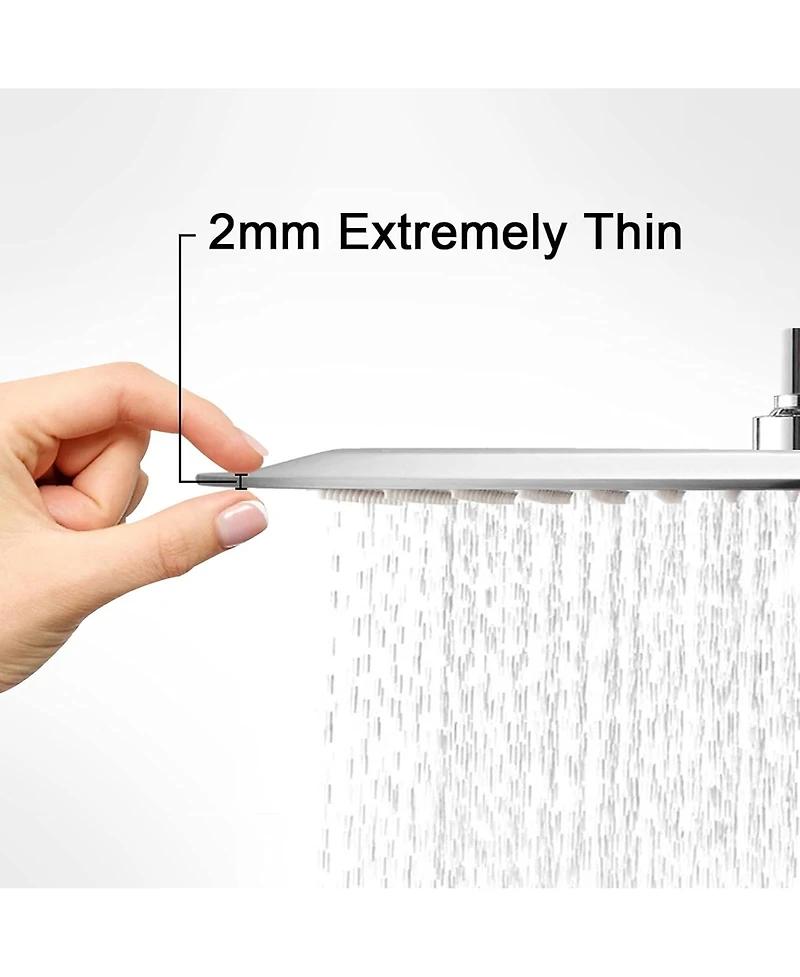 Rainsken 12 Inch Chrome Rain Shower Head, Square Ultra Thin 304 Stainless Steel High Pressure Shower Head Waterfall Full Body Coverage Shower Head