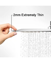 Rainsken 12 Inch Chrome Rain Shower Head, Square Ultra Thin 304 Stainless Steel High Pressure Shower Head Waterfall Full Body Coverage Shower Head