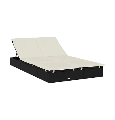 Sunbed Black Pe Rattan Double Adjustable Armrests Sunbed