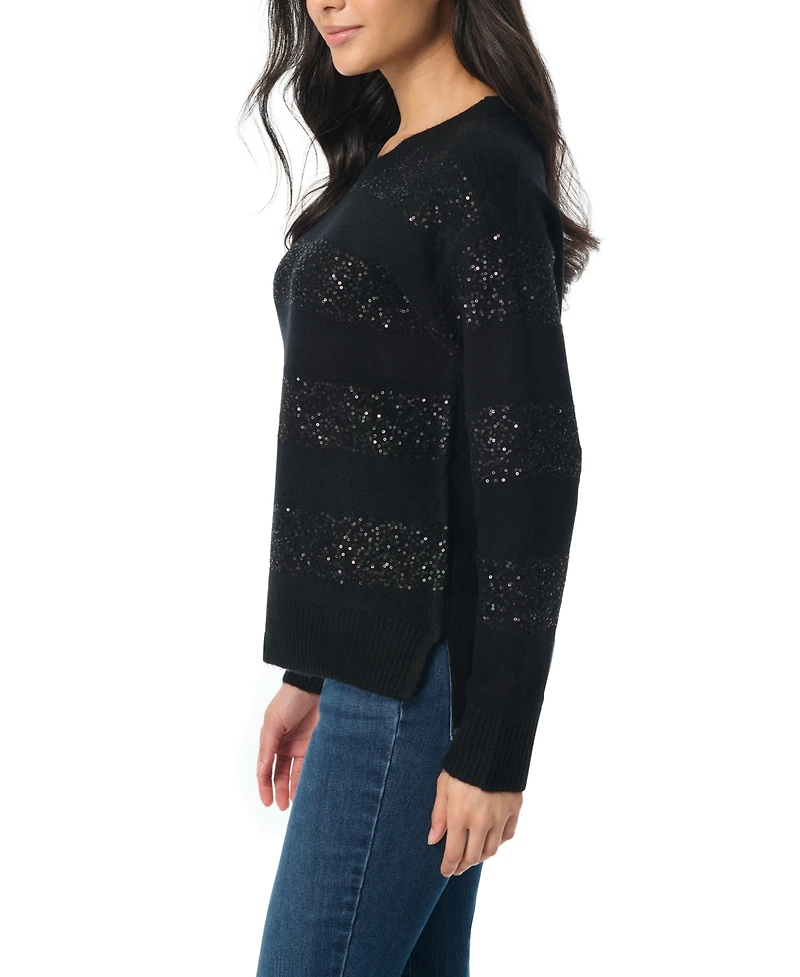 Gloria Vanderbilt Women's Juliette Striped Sequin Long Sleeves Sweater