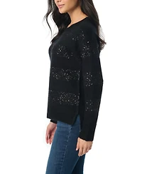 Gloria Vanderbilt Women's Juliette Striped Sequin Long Sleeves Sweater