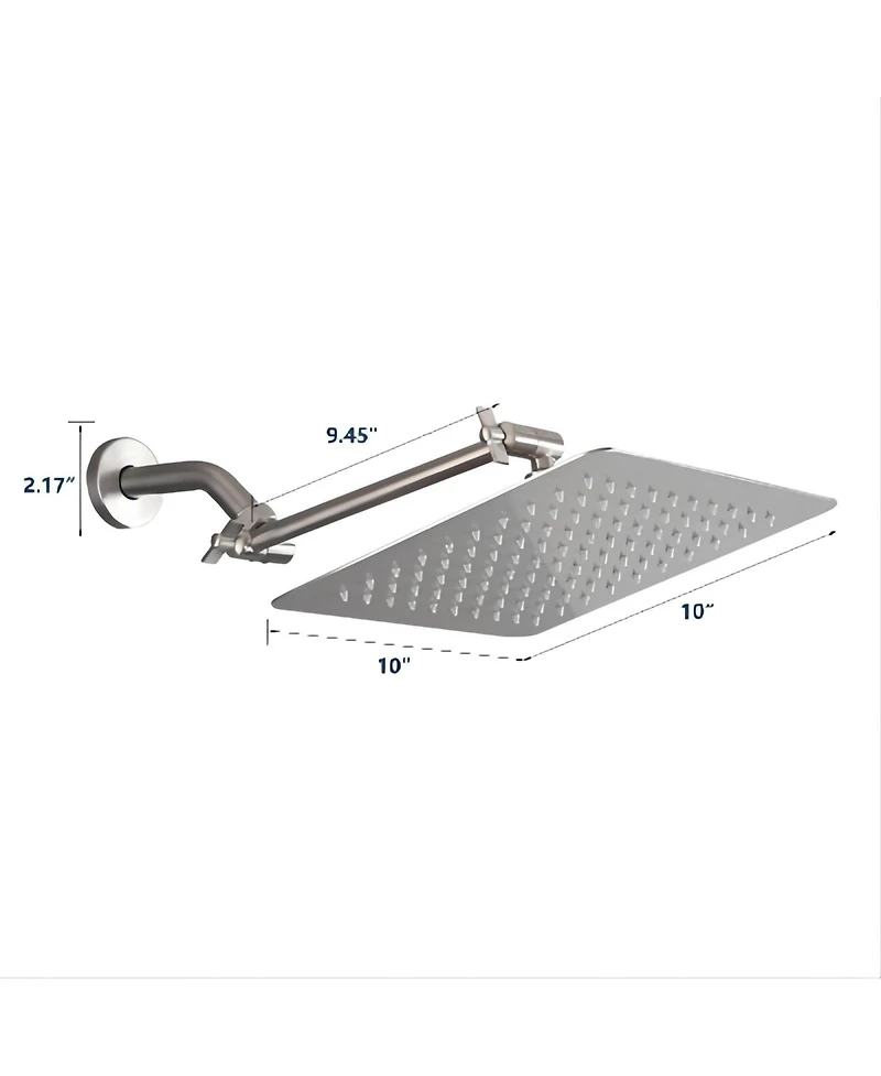 Rainsken Brushed nickel 10" Square Rainfall & High Pressure Stainless Steel Bath Shower head