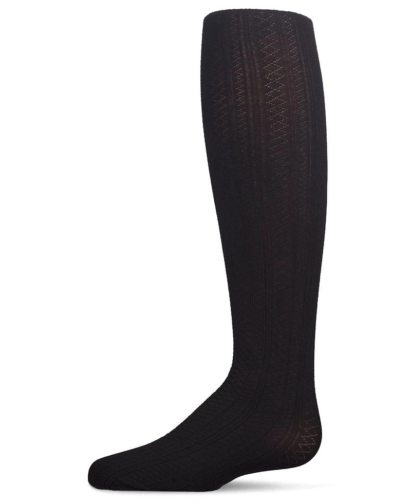 MeMoi Girls Multi-Diamond Drop-Stitch Textured Cotton Rich Sweater Tights
