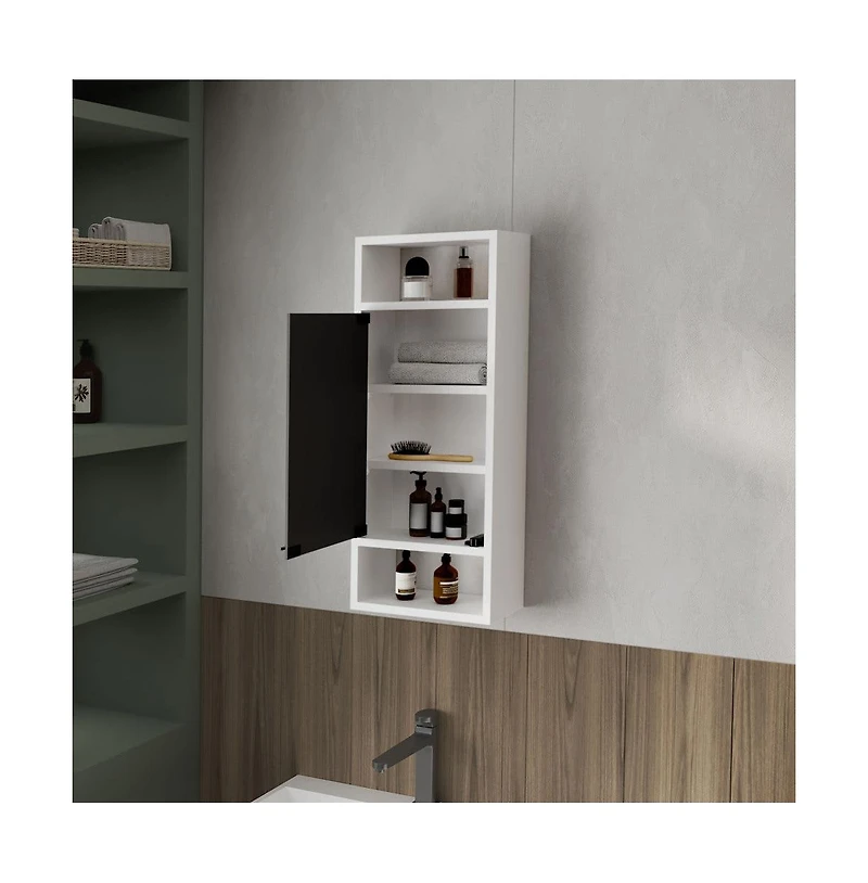Chic Crate-Pine-Like Medicine Cabinet Mirrored Door & Open Storage | White