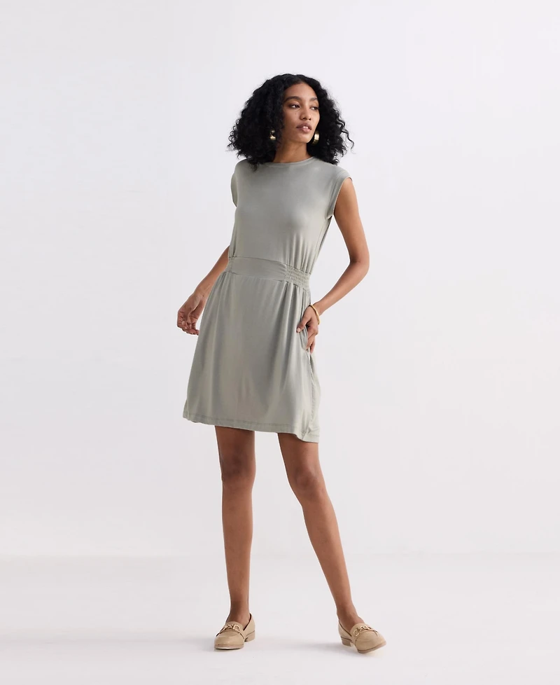 Reistor Women's Short Dress With Smocking Side Detail Light Olive