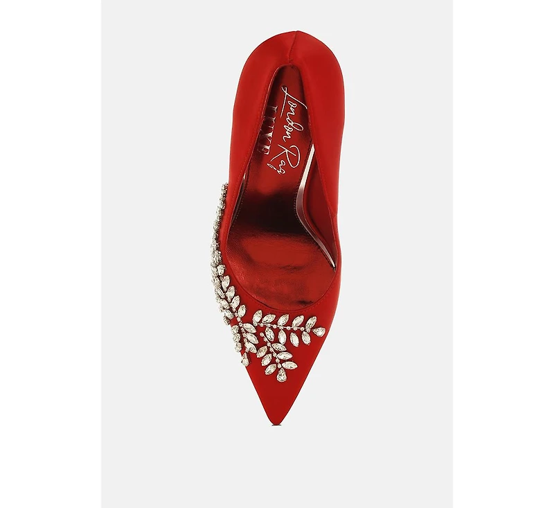 Rhinestones Embellished Satin Stiletto Pumps Women