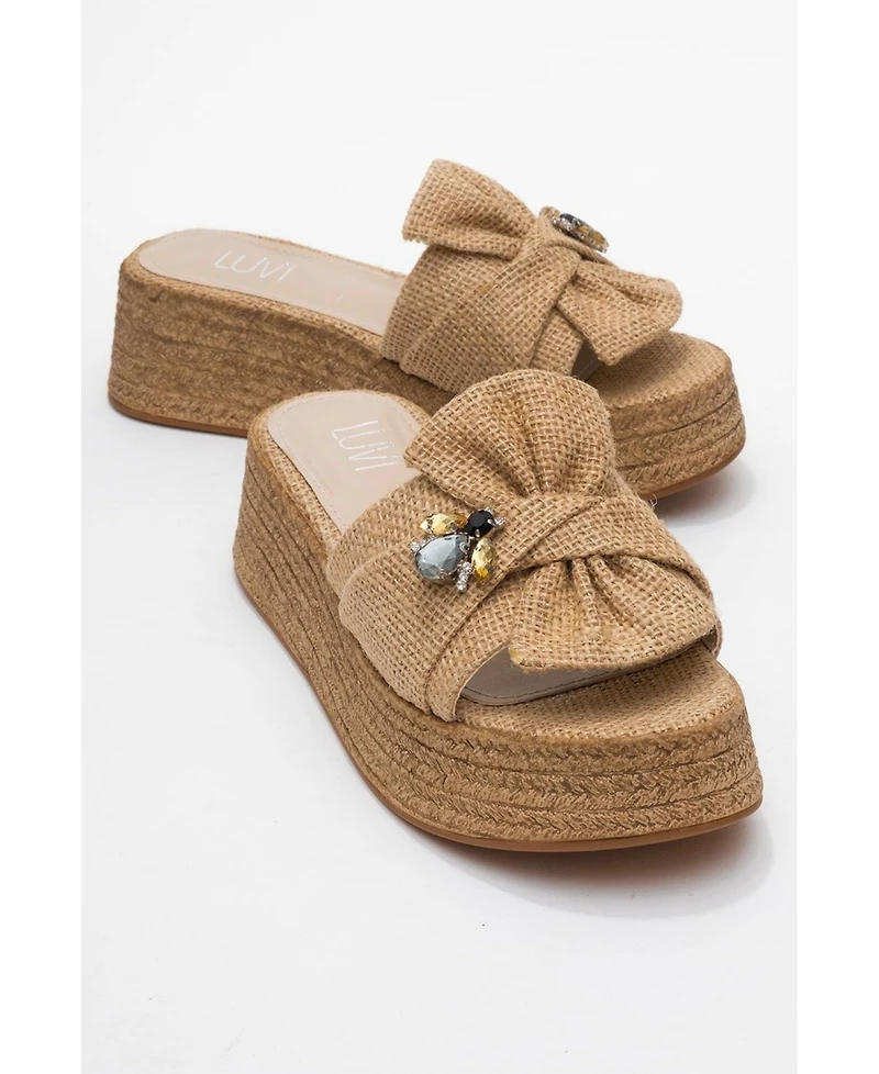 Prologue Shoes Shara Braided Bow & Bee Buckle Platform Sandal (Women)