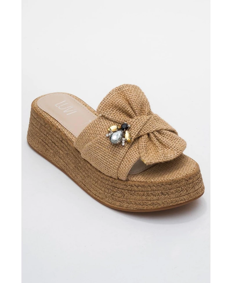 Prologue Shoes Shara Braided Bow & Bee Buckle Platform Sandal (Women)