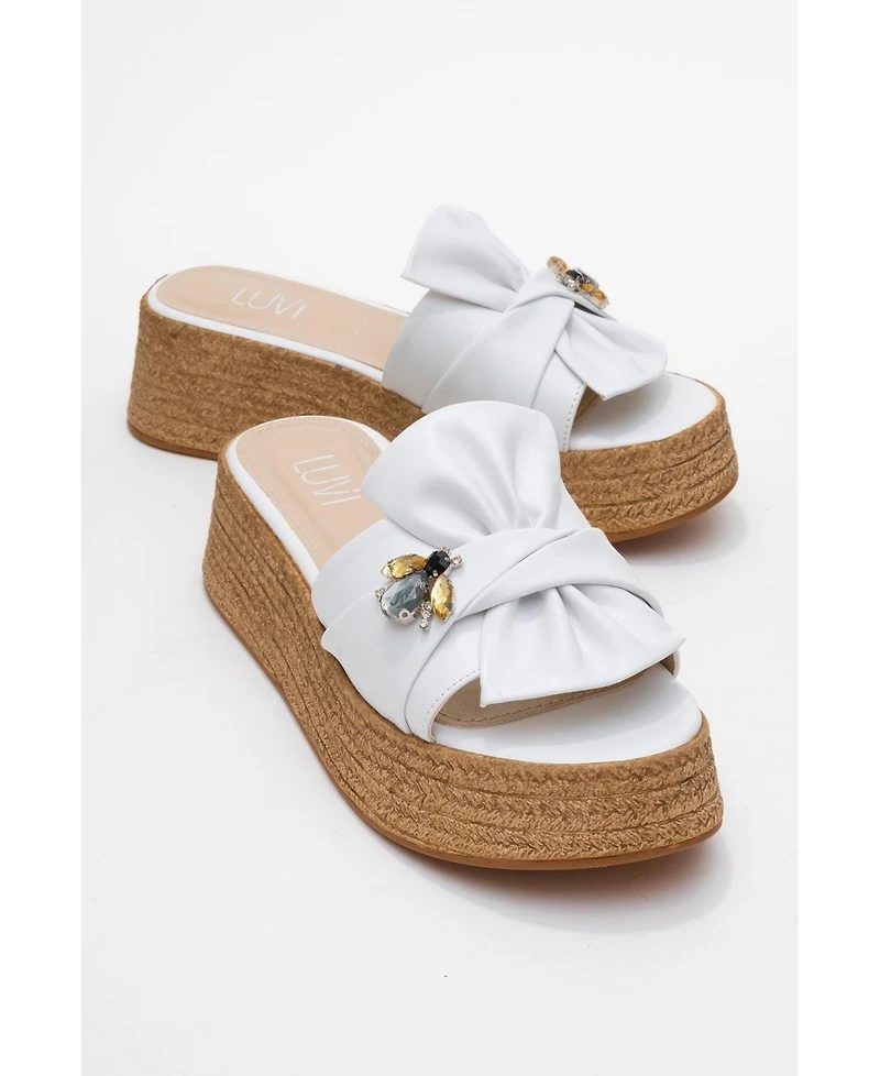 Prologue Shoes Shara Braided Bow & Bee Buckle Platform Sandal (Women)