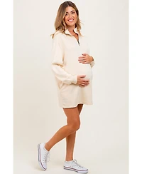 Pinkblush Maternity Cream Half Zip Long Sleeve Mini Dress