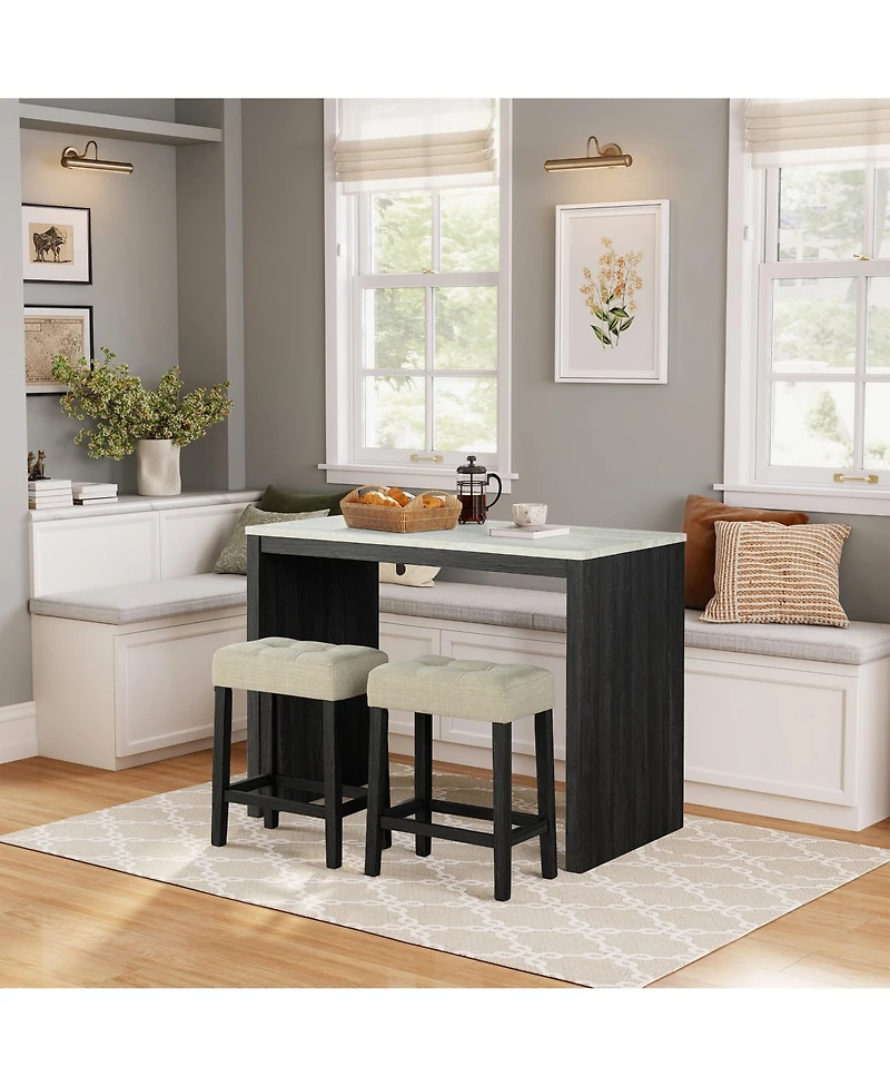Boyel Living 3-Piece Bar Table and Chairs Set Tall Dining Table with Upholstered Bar Stool for Living Room Kitchen