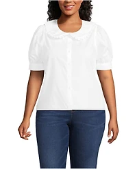 Lands' End Plus Size Carefree Cotton Puff Sleeve Statement Collar Shirt