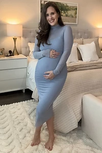 Pinkblush Maternity Forest Green Mesh Overlay Fitted Midi Dress