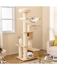 Gymax 69'' Tall Cat Tree Wooden Kitten Tower w/ 2 Condos Cozy Top Perch Space Capsule