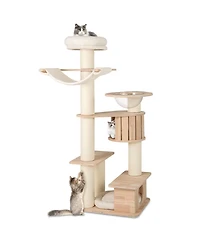 Gymax 69'' Tall Cat Tree Wooden Kitten Tower w/ 2 Condos Cozy Top Perch Space Capsule
