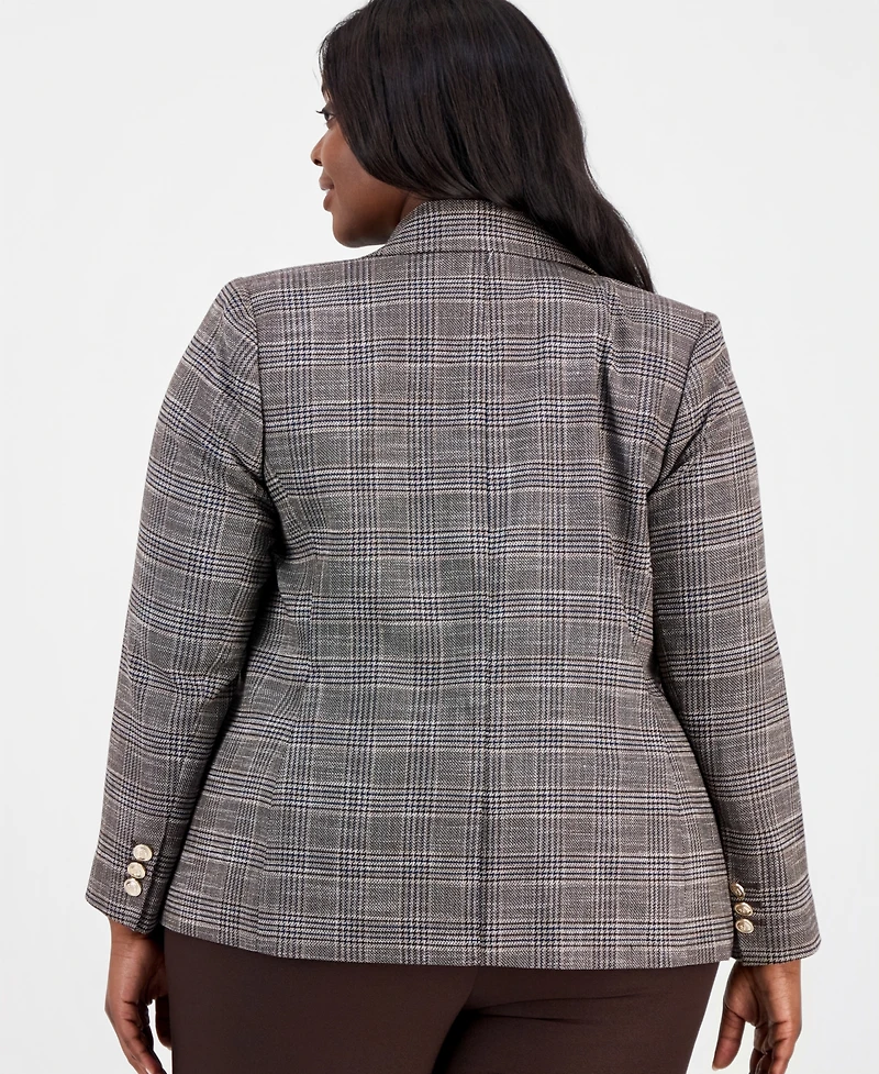 Tahari Asl Plus Plaid Peak Lapel Double-Breasted Blazer