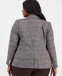 Tahari Asl Plus Plaid Peak Lapel Double-Breasted Blazer