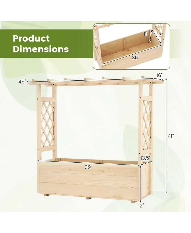 Gymax Wooden Raised Garden Bed/ Lattice Trellises Hanging Roof Drainage Indoor Outdoor