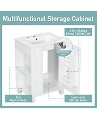 Lovmor 24inch Bathroom Vanity with Sink Bathroom Cabinet with Door Shelf Side Open Storage Solid Wood Frame Soft Closing Door White
