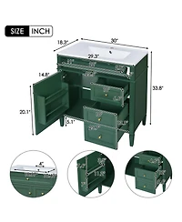 Lovmor 30inch Bathroom Vanity with Top Sink Modern Bathroom Storage Cabinet with 2 Drawers and a Tip out Drawer Single Sink Bathroom Vanity