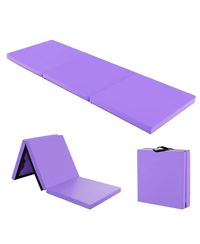 Hongge 6 x 2 Ft Tri-Fold Gym Mat with Handles and Removable Zippered Cover-Purple