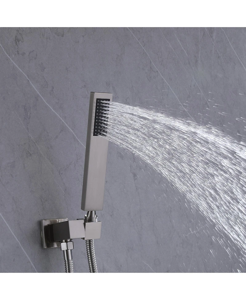 Greenspring Waterfall Spout Single Handle 3-Spray Square High Pressure Tub and Shower Faucet in Brushed Nickel (Valve Included)
