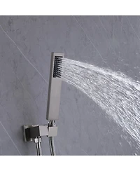 Greenspring Waterfall Spout Single Handle 3-Spray Square High Pressure Tub and Shower Faucet in Brushed Nickel (Valve Included)