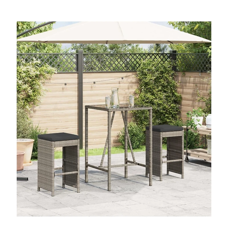 vidaXL Garden Bar Stool Set of 2 Grey Pe Rattan 15.7 x 15.7 x 29.9 in