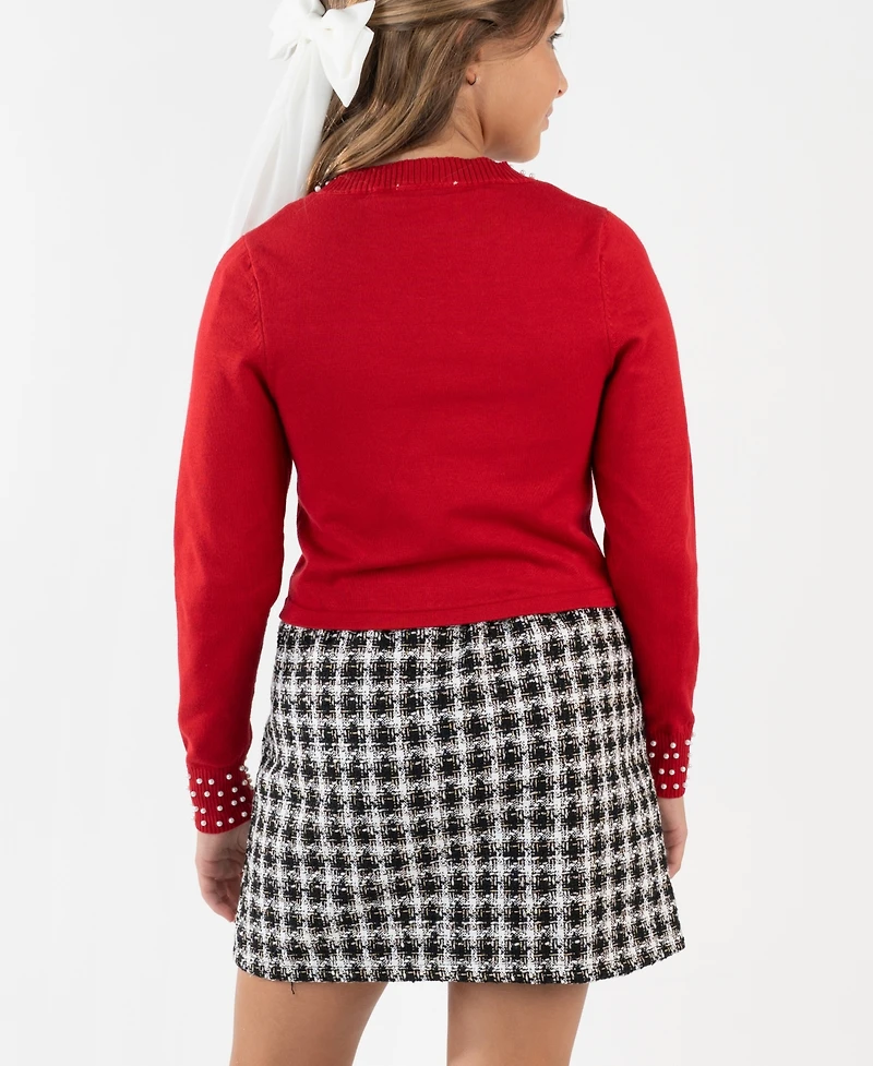 Rare Editions Girls 7-12 2-Piece Embellished Sweater and Plaid Skort Set