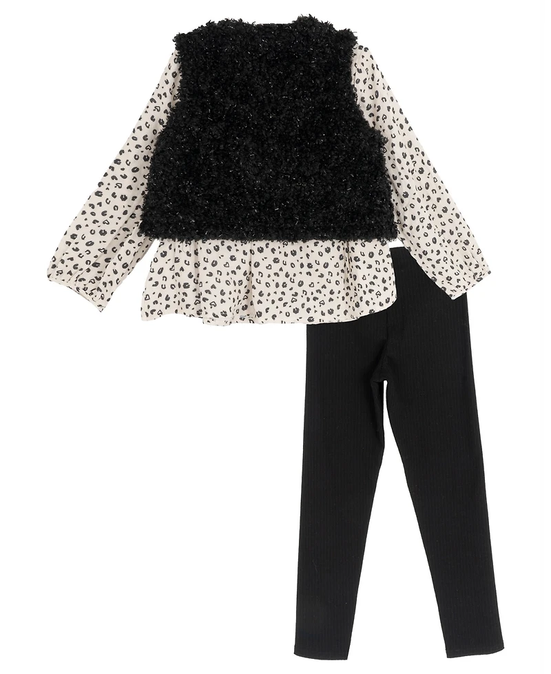 Rare Editions Girls 2T-6X 3-Piece Top, Vest and Leggings Set