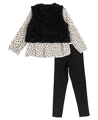 Rare Editions Girls 2T-6X 3-Piece Top, Vest and Leggings Set
