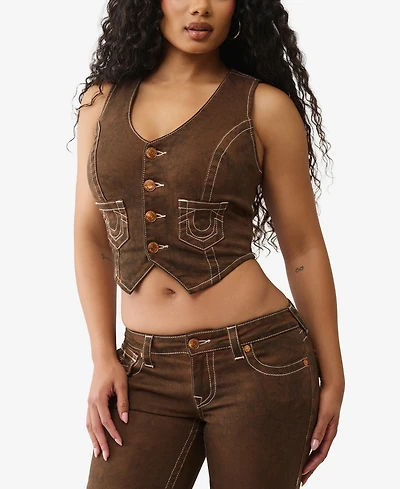True Religion Women's Denim Scoop Neck Vest