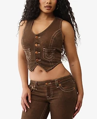 True Religion Women's Denim Scoop Neck Vest