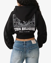 True Religion Women's Buddha Ruched Sleeve Zip Hoodie