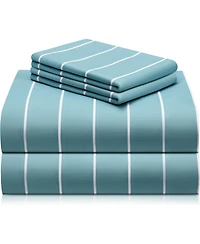 4PC Striped Silky Soft Cooling Deep Pocket Performance Sheet Set 