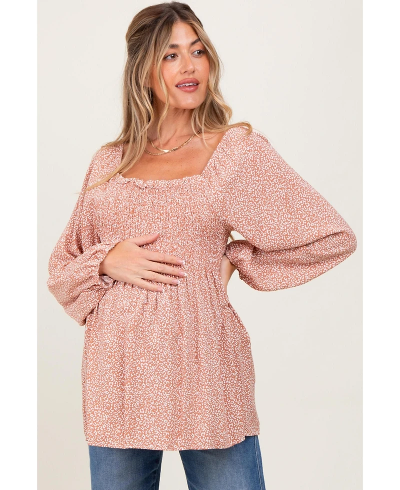 Pinkblush Maternity Mauve Printed Smocked Tunic Top
