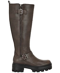 Guess Women's Lynnie Tall Buckle Moto Lug Sole Boots