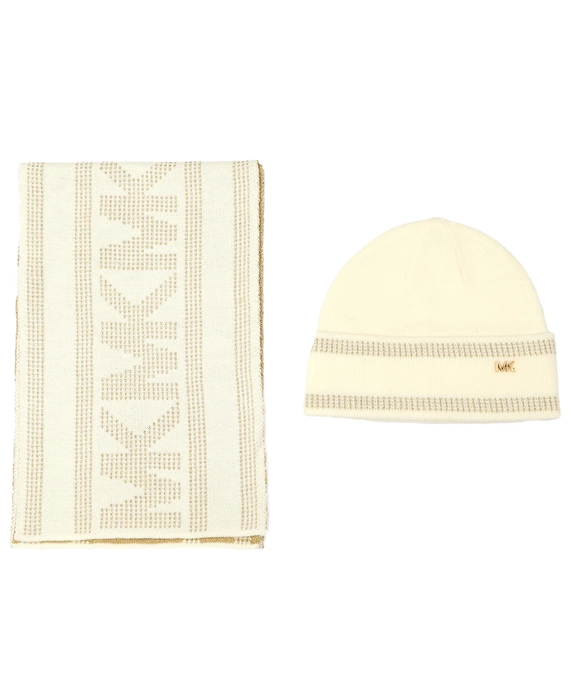 Michael Michael Kors Women's Signature 2-Piece Mk Sport Tape Cuff Beanie and Scarf Set