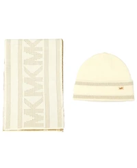 Michael Michael Kors Women's Signature 2-Piece Mk Sport Tape Cuff Beanie and Scarf Set