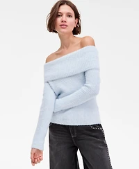 Hippie Rose Juniors' Marilyn Off-the-Shoulder Lurex Sweater